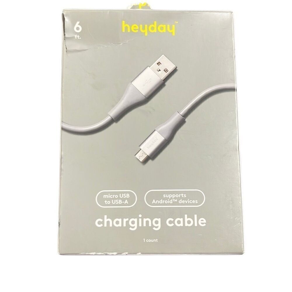 Heyday 6' Micro-USB to USB-A Round Cable Cool Gray/Silver‎ Open Box Android